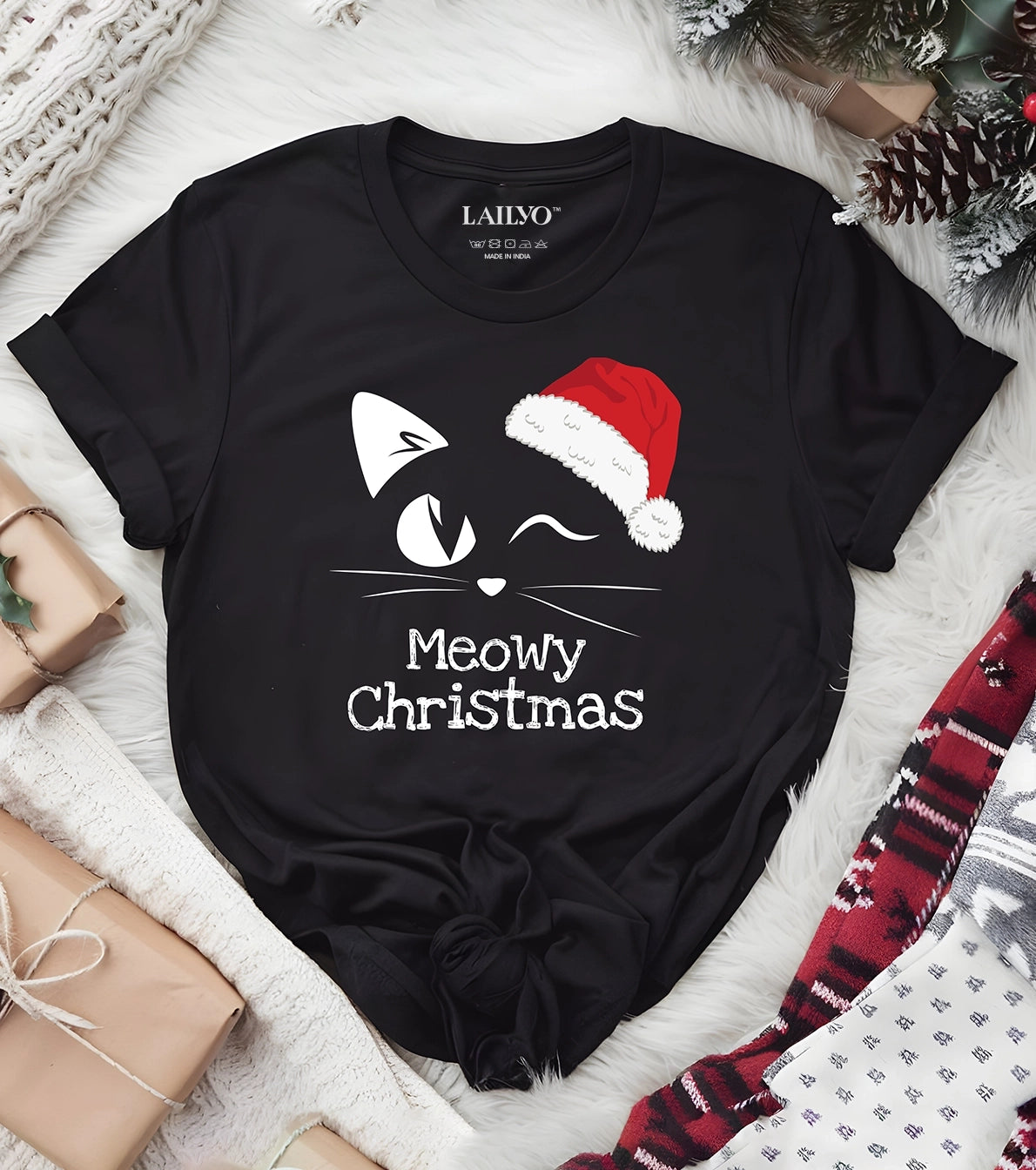 Meowy Christmas Half Sleeve T-Shirt Lailyo