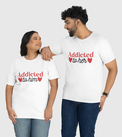 Addicted to Her And Him Unisex Half Sleeve T-Shirts (Pack of 2)