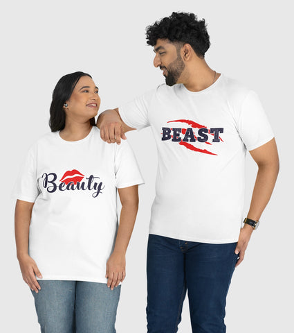 Beauty And Beast Unisex Half Sleeve T-Shirts (Pack of 2)
