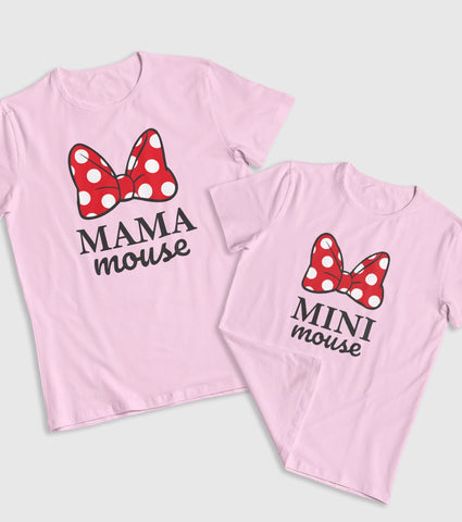 Mama Mouse and Mini Mouse Unisex Half Sleeve T-Shirts (Pack of 2)