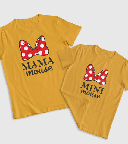 Mama Mouse and Mini Mouse Unisex Half Sleeve T-Shirts (Pack of 2)