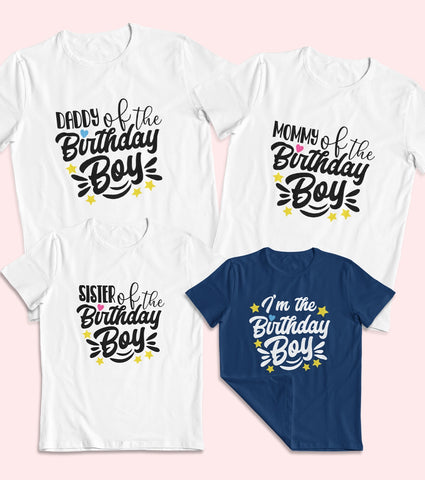 Daddy, Mommy, Sister and Birthday Boy Unisex Half Sleeve T-Shirts (Pack of 4)