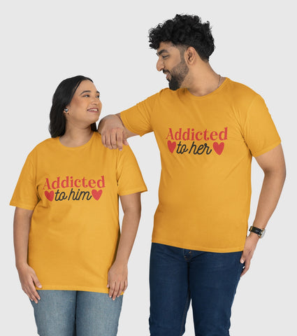 Addicted to Her And Him Unisex Half Sleeve T-Shirts (Pack of 2)